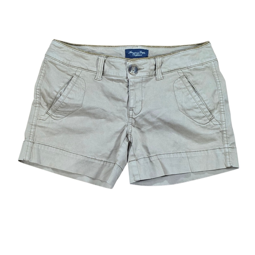 American Eagle Outfitters Tan Khaki Stretch Chino Shorts Womens Size 0 Low Rise